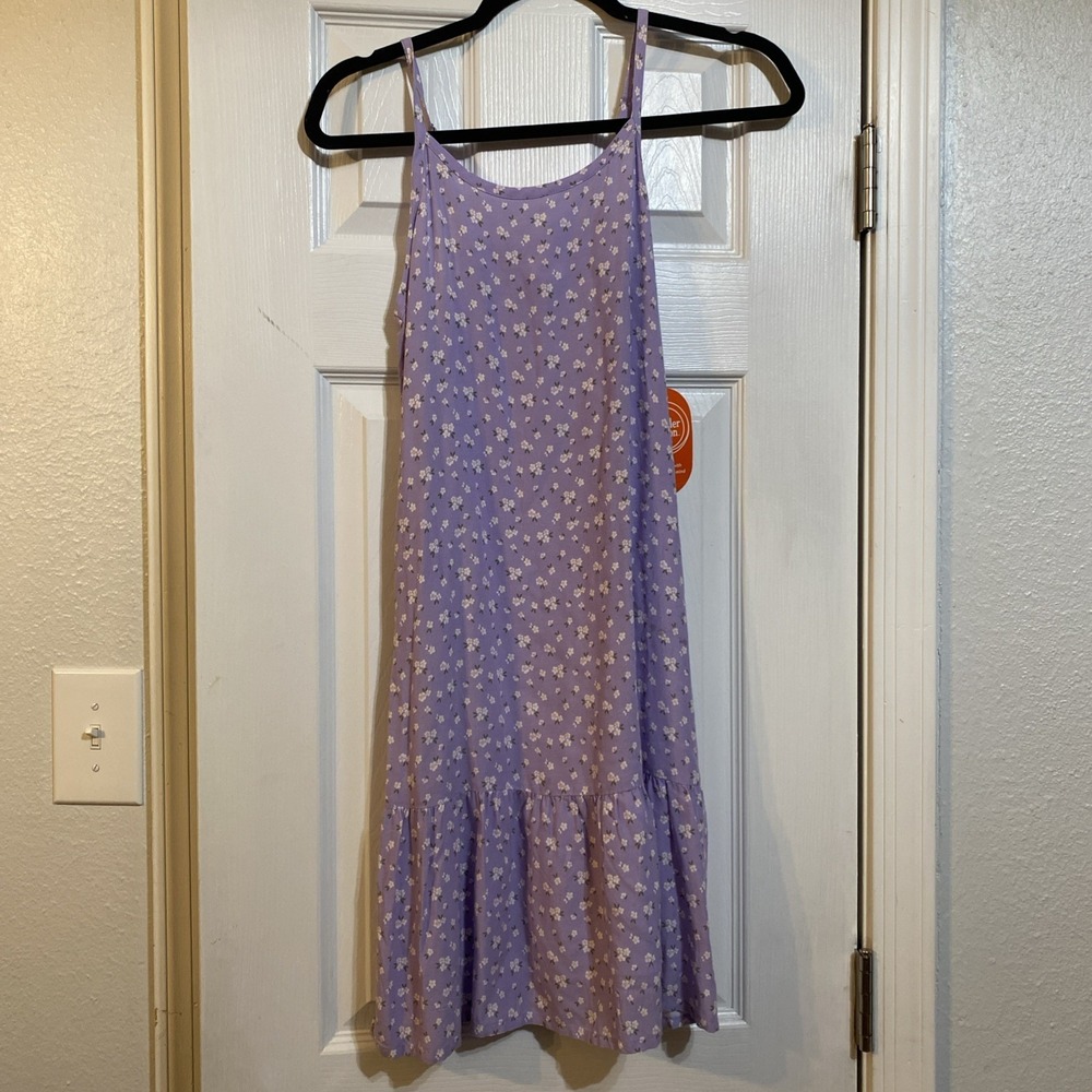 Wonder Nation Girl Size XL (10-12) Floral Summer Dress lavender Spaghetti straps
